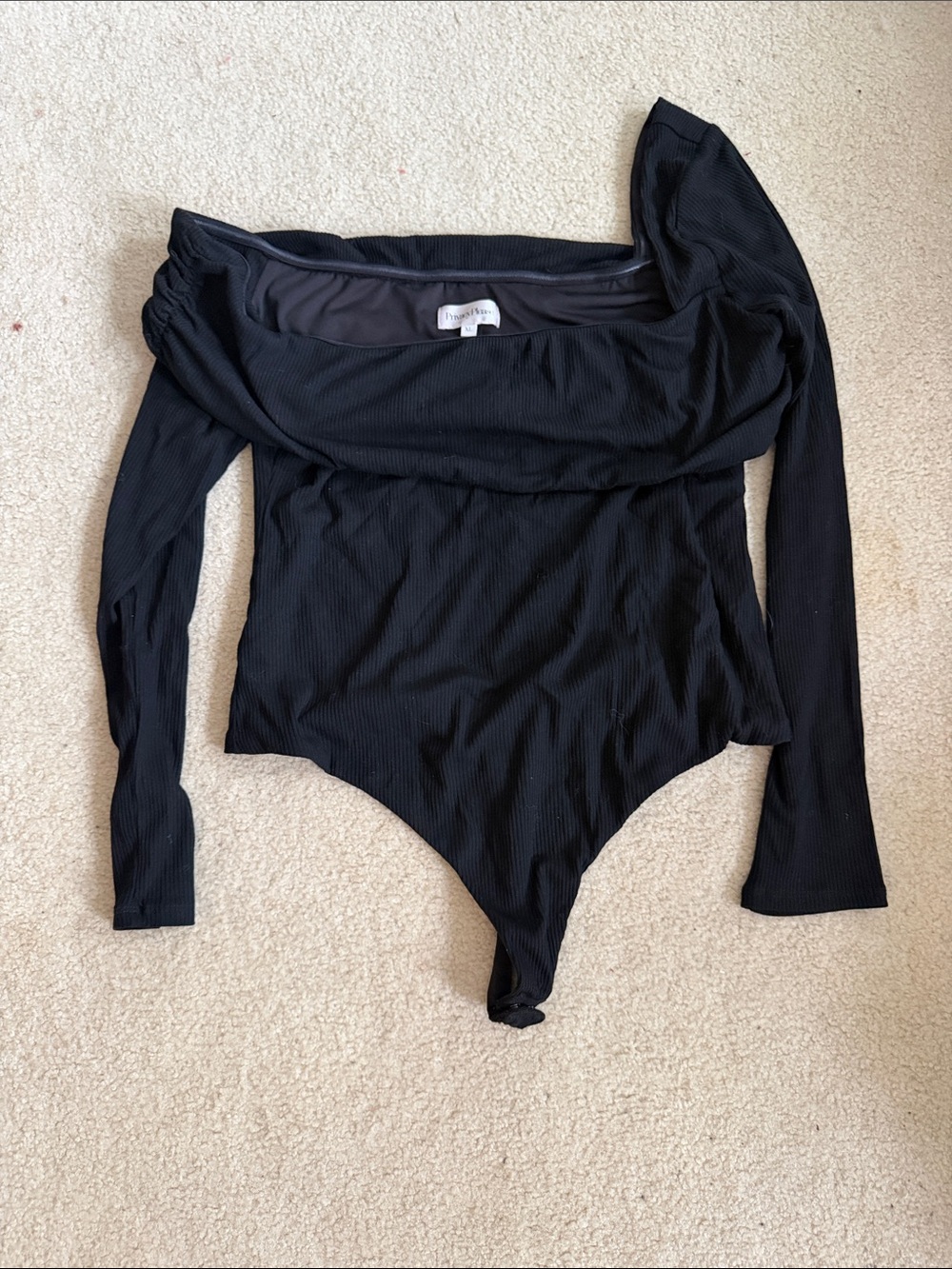 Privacy Please Black Ribbed Off-Shoulder Long Sleeve Bodysuit